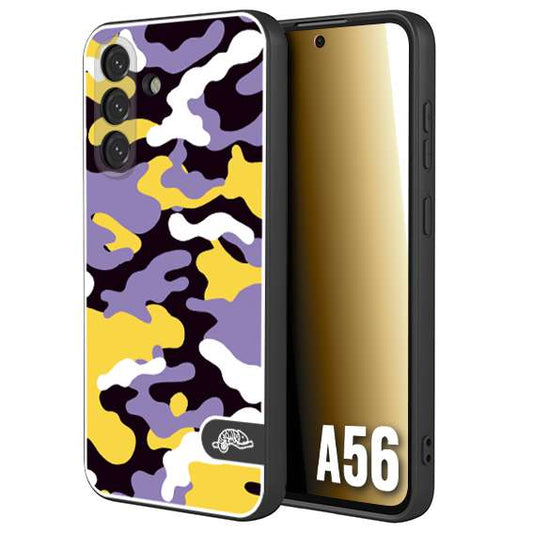 CUSTOMIZZA - Custodia cover nera morbida in tpu compatibile per Samsung A56 5G camouflage mimetico militare viola lilla giallo