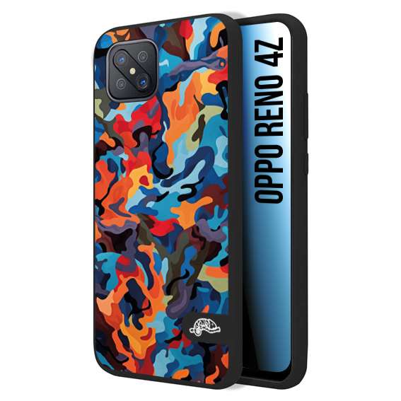 CUSTOMIZZA - Custodia cover nera morbida in tpu compatibile per Oppo Reno 4Z camouflage mimetico militare moderno blu arancio rosso