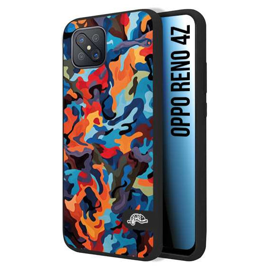 CUSTOMIZZA - Custodia cover nera morbida in tpu compatibile per Oppo Reno 4Z camouflage mimetico militare moderno blu arancio rosso