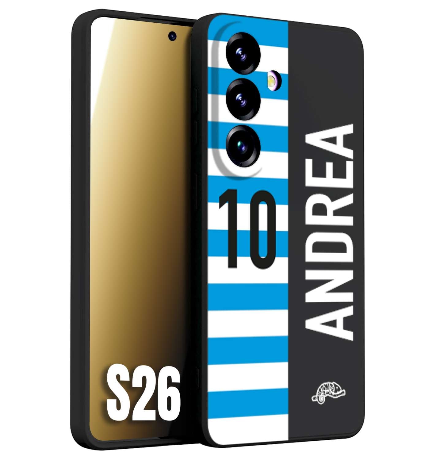 CUSTOMIZZA - Custodia cover nera morbida in tpu compatibile per Samsung S26 personalizzata calcio football nome e numero calciatori biancazzurri