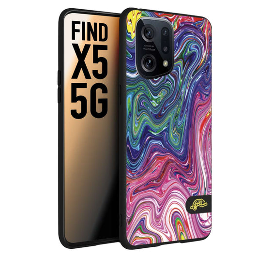 CUSTOMIZZA - Custodia cover nera morbida in tpu compatibile per Oppo Find X5 colorata fantasia vortice marmo arcobaleno rosa blu fucsia