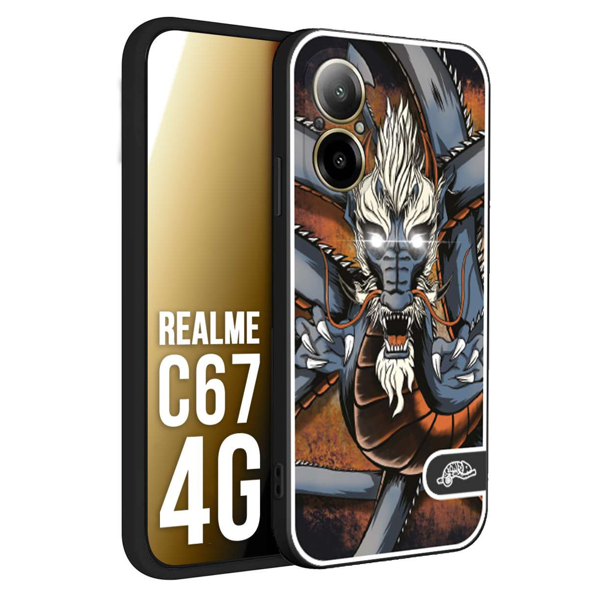 CUSTOMIZZA - Custodia cover nera morbida in tpu compatibile per Realme C67 4G drago giapponese tattoo japan dragon