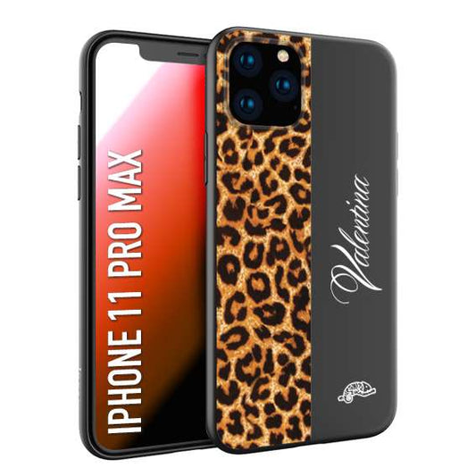 CUSTOMIZZA - Custodia cover nera morbida in tpu compatibile per iPhone 11 PRO MAX custom nome scritta leopardato maculato donna marrone leopard