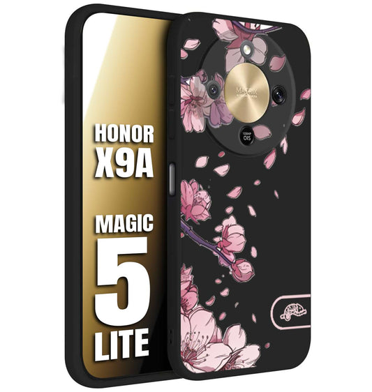 CUSTOMIZZA - Custodia cover nera morbida in tpu compatibile per Honor X9A - Honor Magic 5 Lite giapponese fiori di ciliegio in fiore a rilievo disegnata tattoo