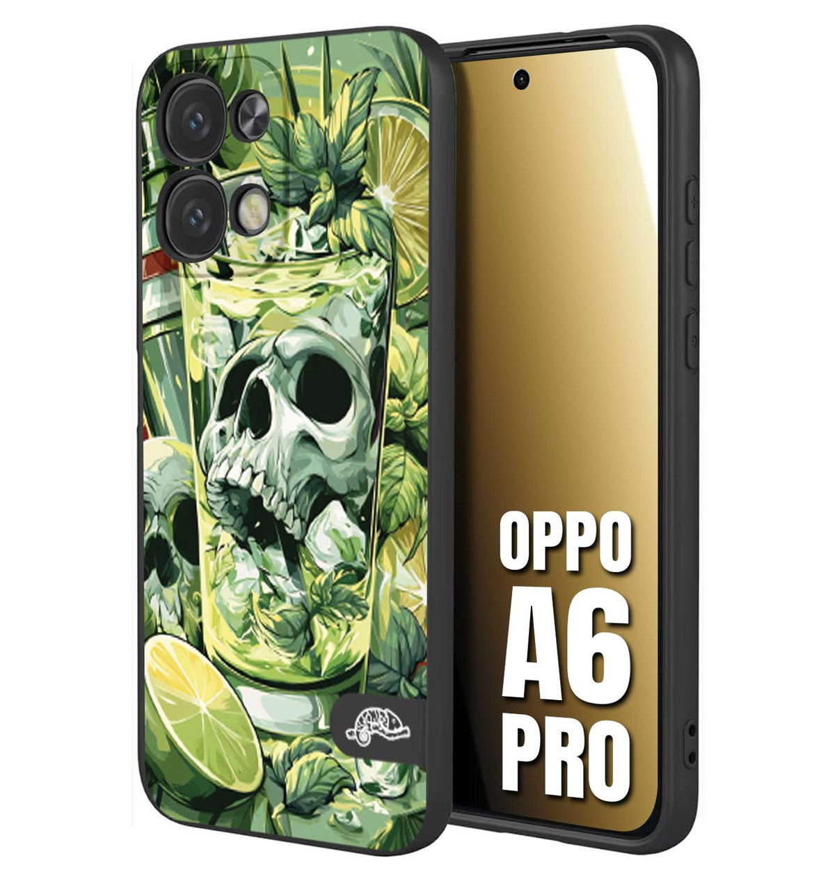 CUSTOMIZZA - Custodia cover nera morbida in tpu compatibile per Oppo A6 PRO Mojito cocktail teschio illustrazione drink lime menta ghiacci tropicale street art