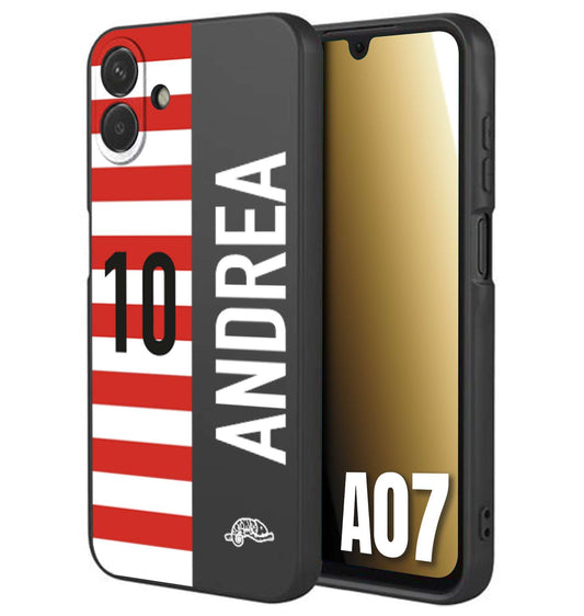 CUSTOMIZZA - Custodia cover nera morbida in tpu compatibile per Samsung A07 personalizzata calcio football nome e numero calciatori bianco rossa