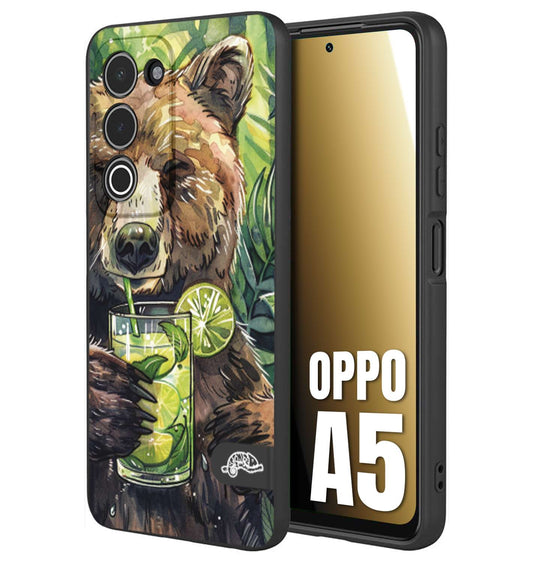 CUSTOMIZZA - Custodia cover nera morbida in tpu compatibile per Oppo A5 fiori estate disegnata cocktails animali simpatici orso bear negroni