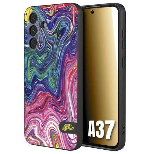 CUSTOMIZZA - Custodia cover nera morbida in tpu compatibile per Samsung A37 colorata fantasia vortice marmo arcobaleno rosa blu fucsia