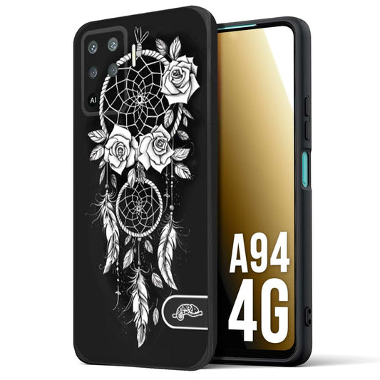 CUSTOMIZZA - Custodia cover nera morbida in tpu compatibile per Oppo A94 4G acchiappasogni dreamcatcher black and white bianco a rilievo disegnato tattoo tatuaggio