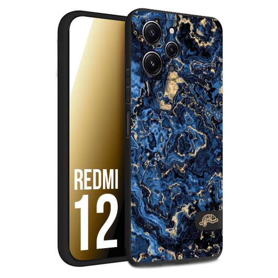 CUSTOMIZZA - Custodia cover nera morbida in tpu compatibile per Xiaomi Redmi 12 effetto marmo marble blu venature dorato psichedelico