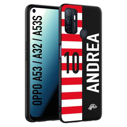 CUSTOMIZZA - Custodia cover nera morbida in tpu compatibile per Oppo A53 - A32 - A53S personalizzata calcio football nome e numero calciatori bianco rossa