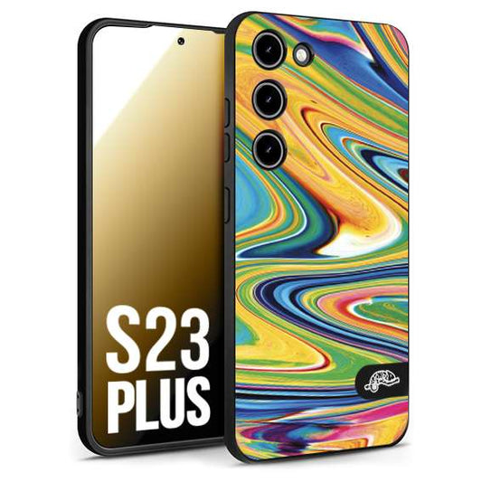 CUSTOMIZZA - Custodia cover nera morbida in tpu compatibile per Samsung S23 PLUS colorata fantasia vortice marmo arcobaleno gialla verde blu