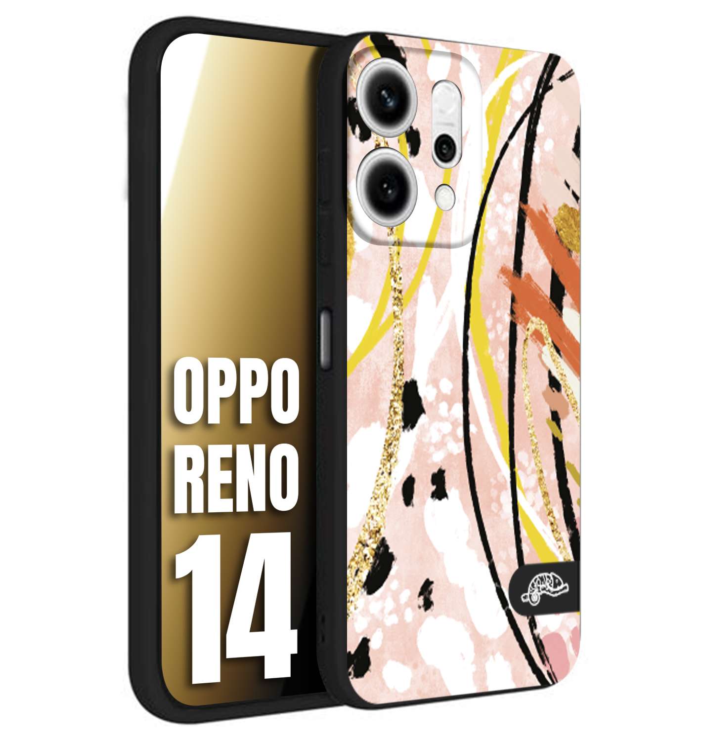 CUSTOMIZZA - Custodia cover nera morbida in tpu compatibile per Oppo Reno 14 fiori astratti donna zebrato leopardato fantasia dorata gialla rosa colorata