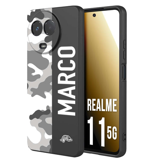 CUSTOMIZZA - Custodia cover nera morbida in tpu compatibile per Oppo Realme 11 5G camouflage mimetico militare personalizzata nome bianco