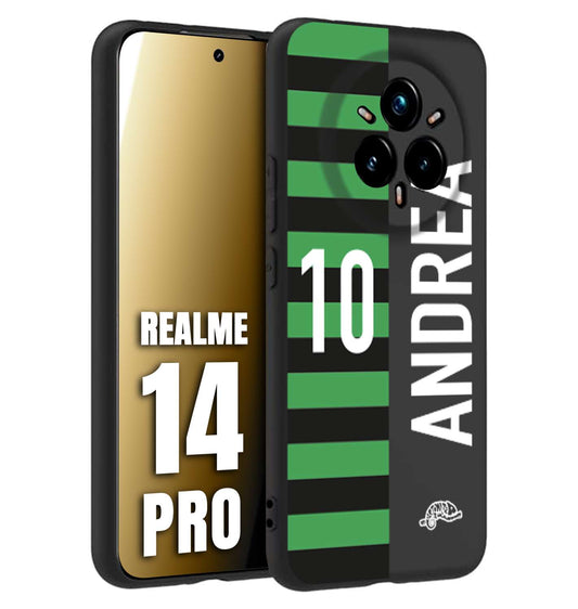 CUSTOMIZZA - Custodia cover nera morbida in tpu compatibile per Realme 14 PRO personalizzata calcio football nome e numero calciatori neroverde