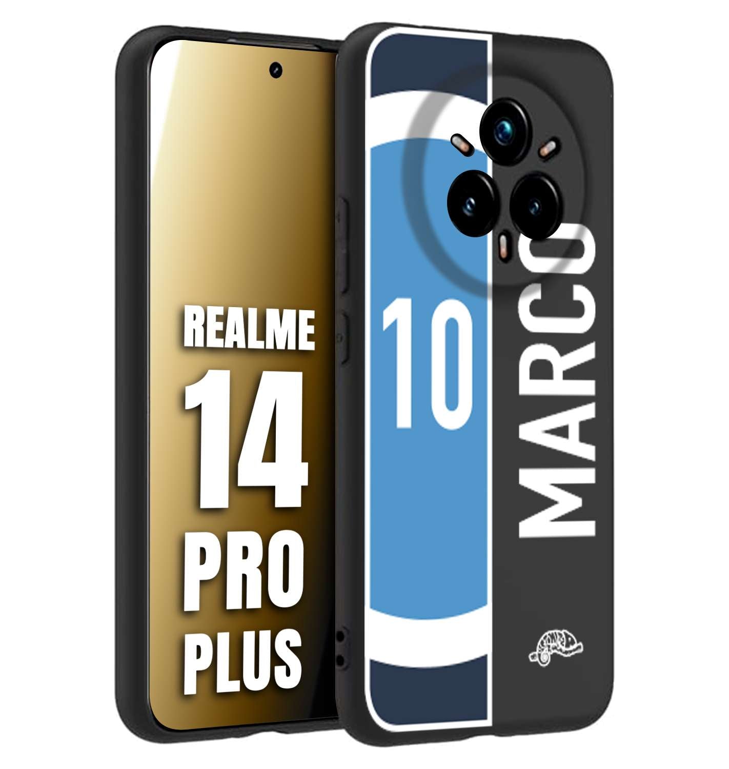 CUSTOMIZZA - Custodia cover nera morbida in tpu compatibile per Realme 14 PRO PLUS personalizzata calcio football nome e numero calciatori biancoazzurri bianco celesti
