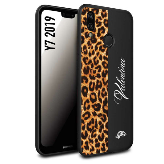 CUSTOMIZZA - Custodia cover nera morbida in tpu compatibile per Huawei Y7 2019 custom nome scritta leopardato maculato donna marrone leopard