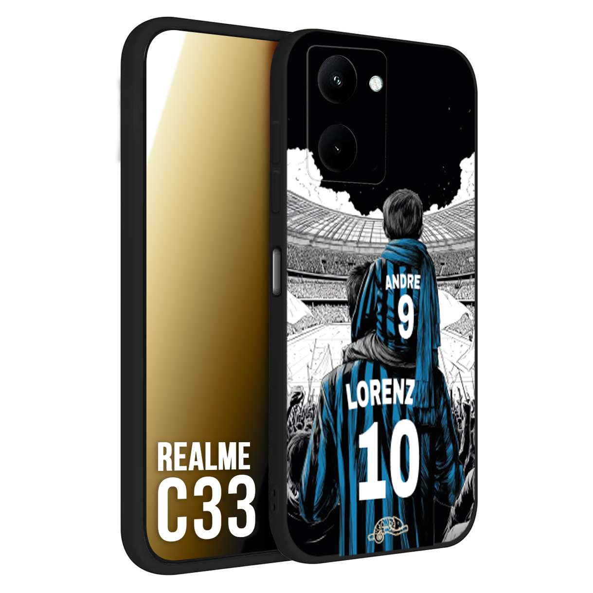 CUSTOMIZZA - Custodia cover nera morbida in tpu compatibile per Realme C33 personalizzata calcio football padre e figlio calciatori nerazzurra