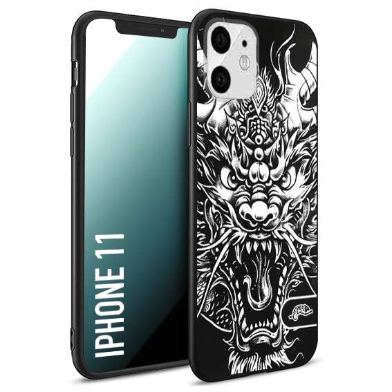 CUSTOMIZZA - Custodia cover nera morbida in tpu compatibile per iPhone 11 drago black and white bianco a rilievo disegnato tattoo tatuaggio