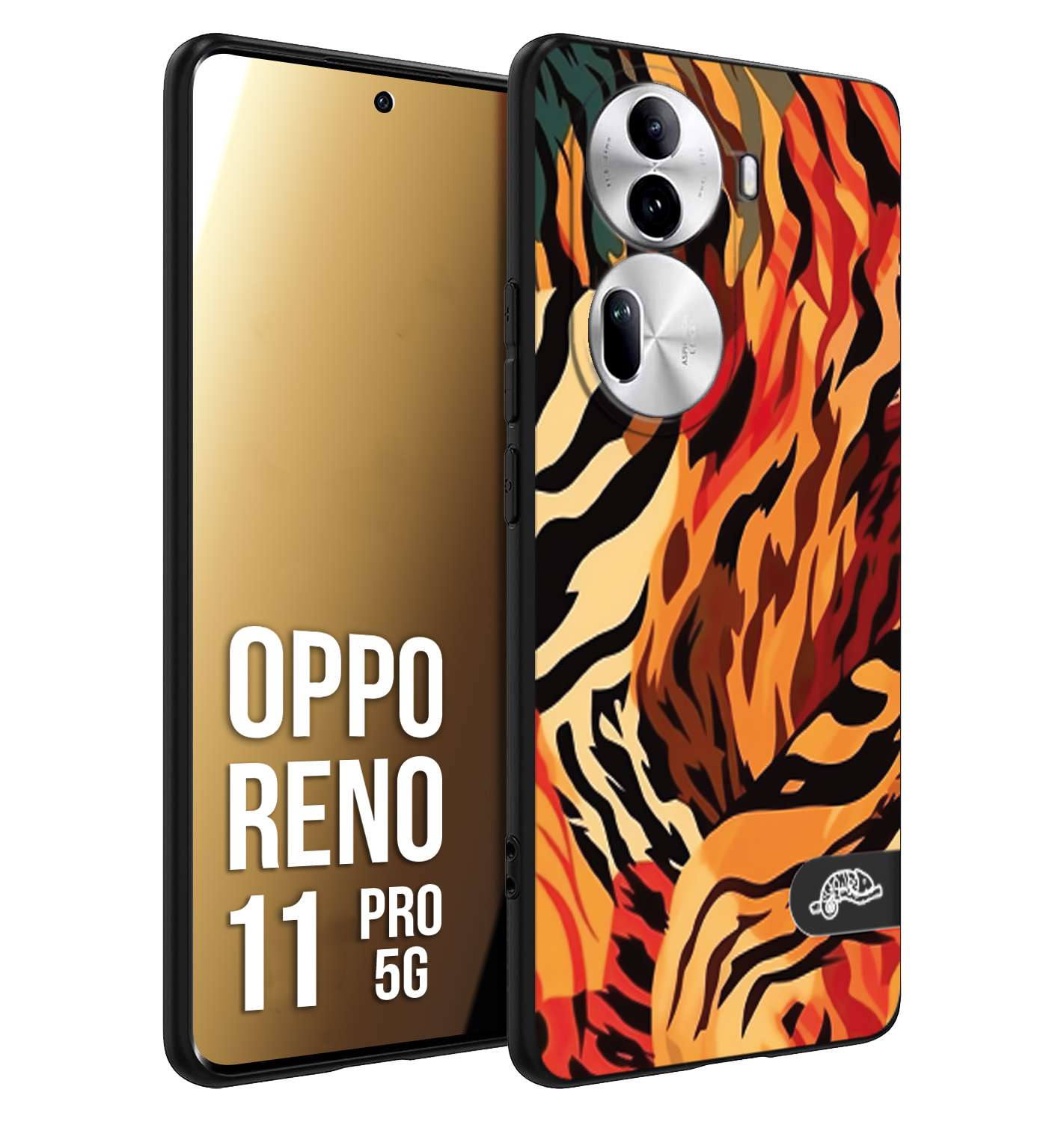 CUSTOMIZZA - Custodia cover nera morbida in tpu compatibile per Oppo Reno 11 PRO 5G leopardato maculato tigrato tiger colorata gialla rossa arancio
