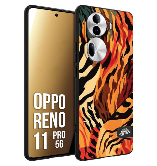 CUSTOMIZZA - Custodia cover nera morbida in tpu compatibile per Oppo Reno 11 PRO 5G leopardato maculato tigrato tiger colorata gialla rossa arancio