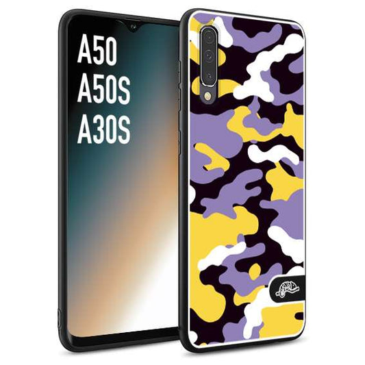 CUSTOMIZZA - Custodia cover nera morbida in tpu compatibile per Samsung A50 - A50S - A30S camouflage mimetico militare viola lilla giallo