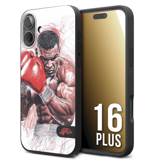 CUSTOMIZZA - Custodia cover nera morbida in tpu compatibile per iPhone 16 PLUS pugilato pugili disegno tattoo guantoni boxer pesi massimi iron mike