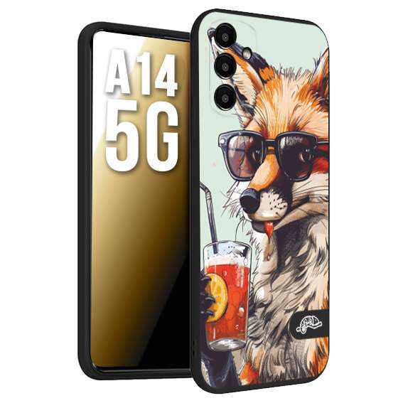 CUSTOMIZZA - Custodia cover nera morbida in tpu compatibile per Samsung A14 5G estate disegnata cocktails animali simpatici fox volpe negroni