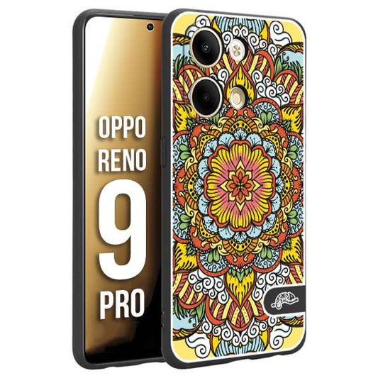 CUSTOMIZZA - Custodia cover nera morbida in tpu compatibile per Oppo Reno 9 PRO mandala colorato fiore nuvole arancione