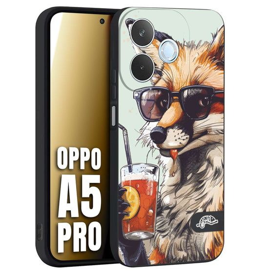 CUSTOMIZZA - Custodia cover nera morbida in tpu compatibile per Oppo A5 PRO estate disegnata cocktails animali simpatici fox volpe negroni