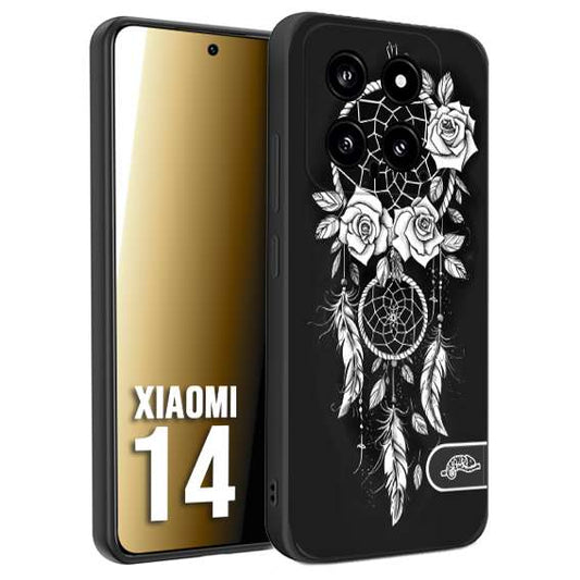CUSTOMIZZA - Custodia cover nera morbida in tpu compatibile per Xiaomi 14 acchiappasogni dreamcatcher black and white bianco a rilievo disegnato tattoo tatuaggio
