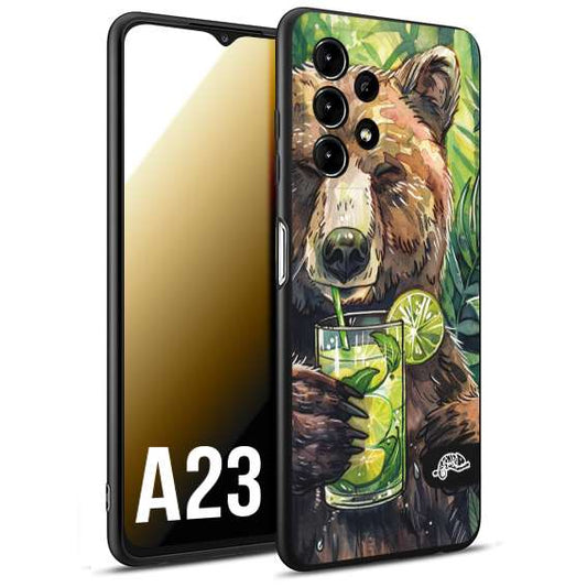 CUSTOMIZZA - Custodia cover nera morbida in tpu compatibile per Samsung A23 estate disegnata cocktails animali simpatici orso bear negroni