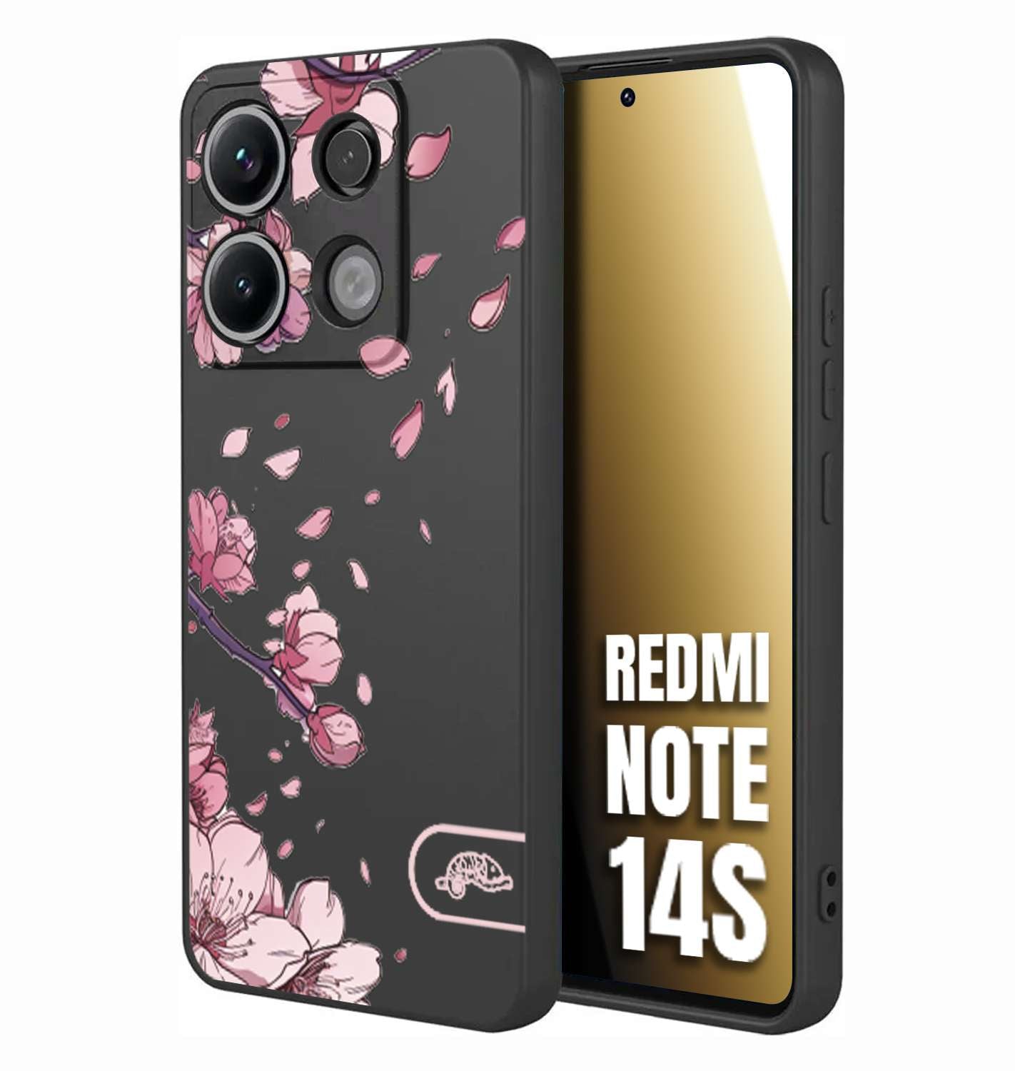 CUSTOMIZZA - Custodia cover nera morbida in tpu compatibile per Xiaomi Redmi Note 14S giapponese fiori di ciliegio in fiore a rilievo disegnata tattoo