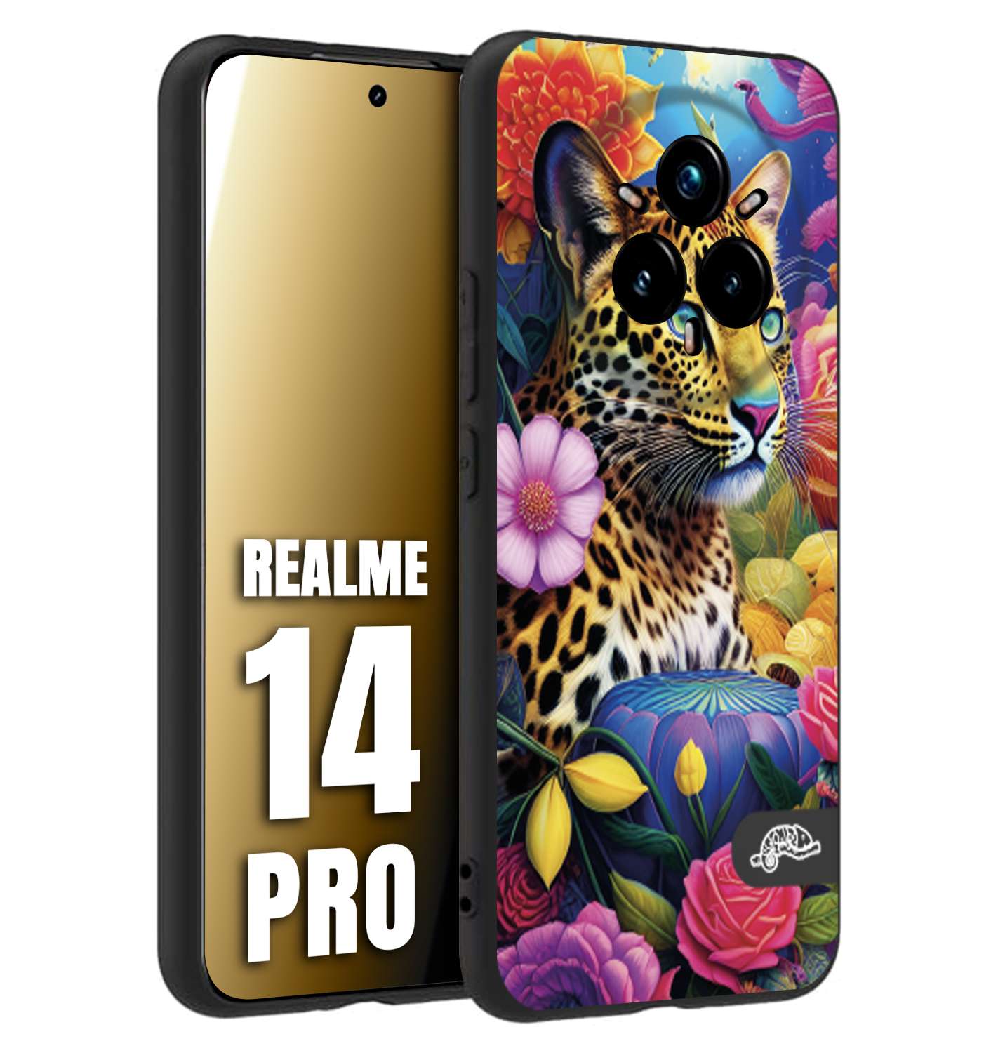 CUSTOMIZZA - Custodia cover nera morbida in tpu compatibile per Realme 14 PRO astratti donna flower fantasia leopardo ghepardo animali colorati