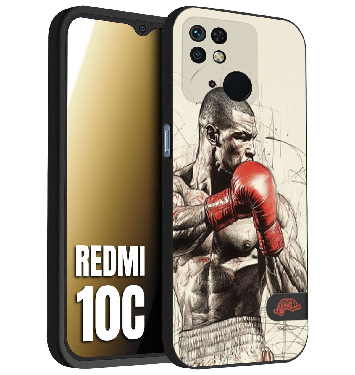 CUSTOMIZZA - Custodia cover nera morbida in tpu compatibile per Xiaomi Redmi 10C pugilato pugili disegno tattoo guantoni box sport ring
