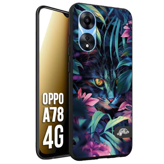 CUSTOMIZZA - Custodia cover nera morbida in tpu compatibile per Oppo A78 4G animali color giungla tropicale occhio di gatto colori vibranti disegnato