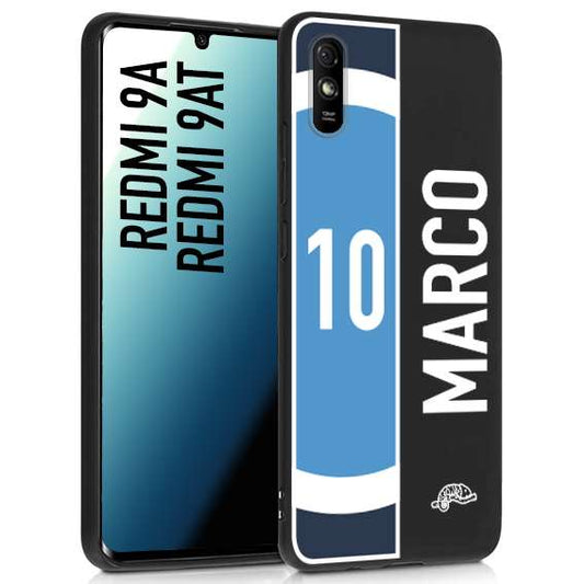 CUSTOMIZZA - Custodia cover nera morbida in tpu compatibile per Xiaomi Redmi 9A - 9AT personalizzata calcio football nome e numero calciatori biancoazzurri bianco celesti