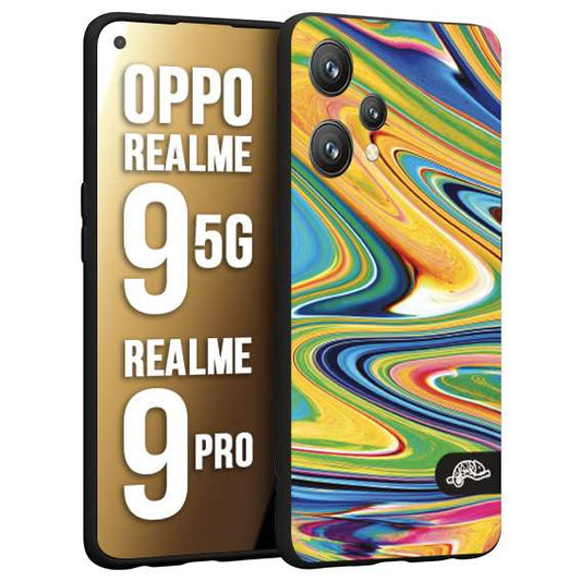 CUSTOMIZZA - Custodia cover nera morbida in tpu compatibile per Realme 9 5G - 9 PRO colorata fantasia vortice marmo arcobaleno gialla verde blu