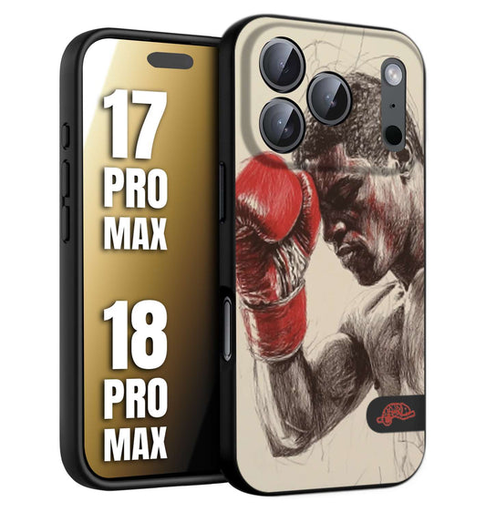 CUSTOMIZZA - Custodia cover nera morbida in tpu compatibile per iPhone 17 PRO MAX - 18 PRO MAX pugilato pugili disegno tattoo guantoni boxer pesi massimi
