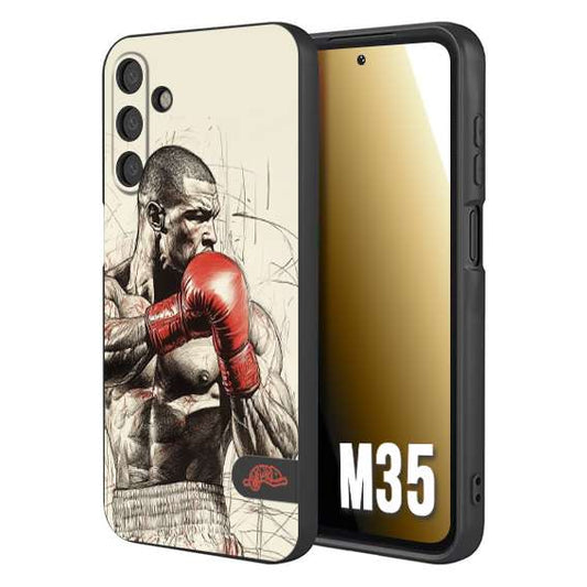 CUSTOMIZZA - Custodia cover nera morbida in tpu compatibile per Samsung M35 pugilato pugili disegno tattoo guantoni box sport ring