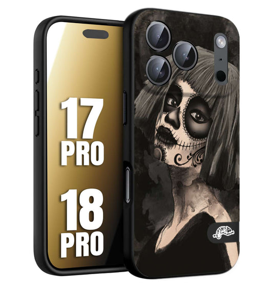 CUSTOMIZZA - Custodia cover nera morbida in tpu compatibile per iPhone 17 PRO - 18 PRO chicana messicana dea de la muerte donna santa tattoo disegnata