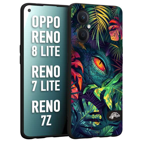 CUSTOMIZZA - Custodia cover nera morbida in tpu compatibile per Oppo Reno 7 Lite - 8 Lite - 7Z animali color giungla tropicale occhio di coccodrillo alligatore disegnato