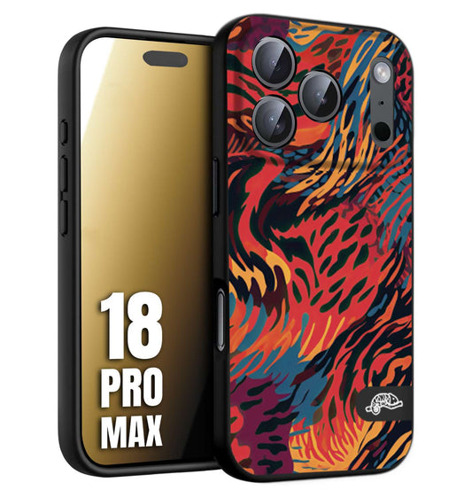 CUSTOMIZZA - Custodia cover nera morbida in tpu compatibile per iPhone 18 PRO MAX leopardato maculato tigrato colorata fiamme rossa blu arancione