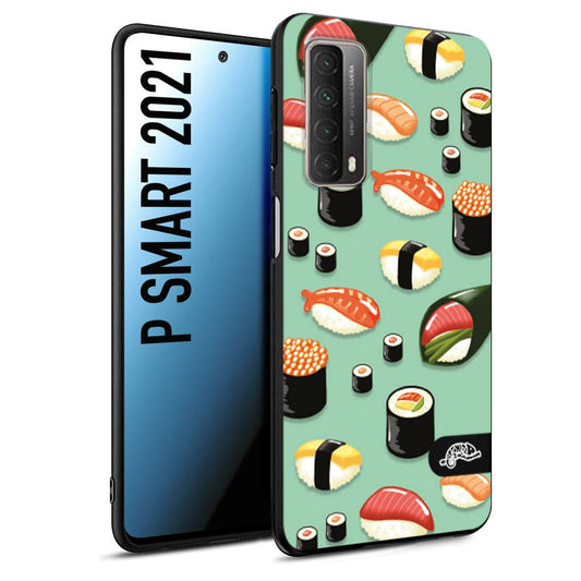 CUSTOMIZZA - Custodia cover nera morbida in tpu compatibile per Huawei P Smart 2021 sushi disegni giapponese nighiri acquamarina verde