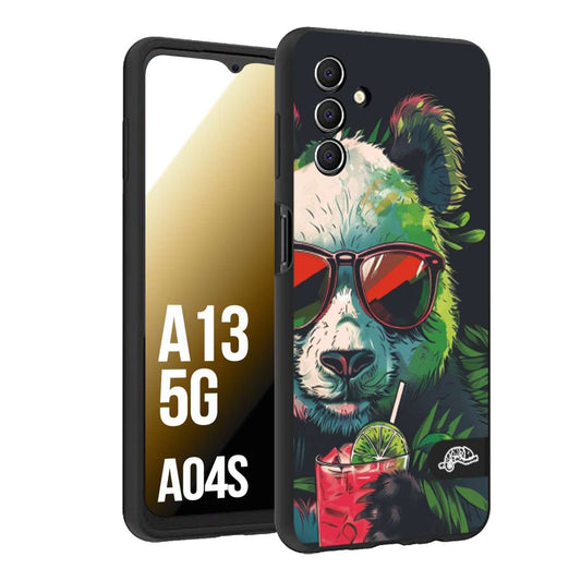 CUSTOMIZZA - Custodia cover nera morbida in tpu compatibile per Samsung A04S - A13 5G estate disegnata cocktails animali simpatici panda mojito