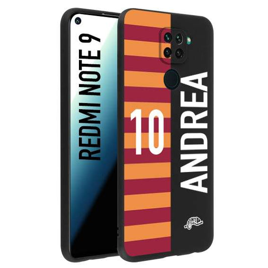 CUSTOMIZZA - Custodia cover nera morbida in tpu compatibile per Xiaomi Redmi Note 9 personalizzata calcio football nome e numero calciatori giallo rossi