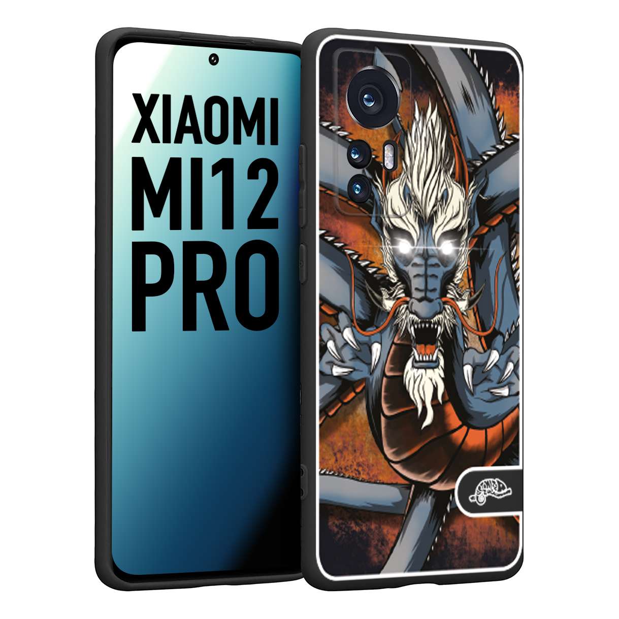 CUSTOMIZZA - Custodia cover nera morbida in tpu compatibile per Xiaomi 12 PRO drago giapponese tattoo japan dragon