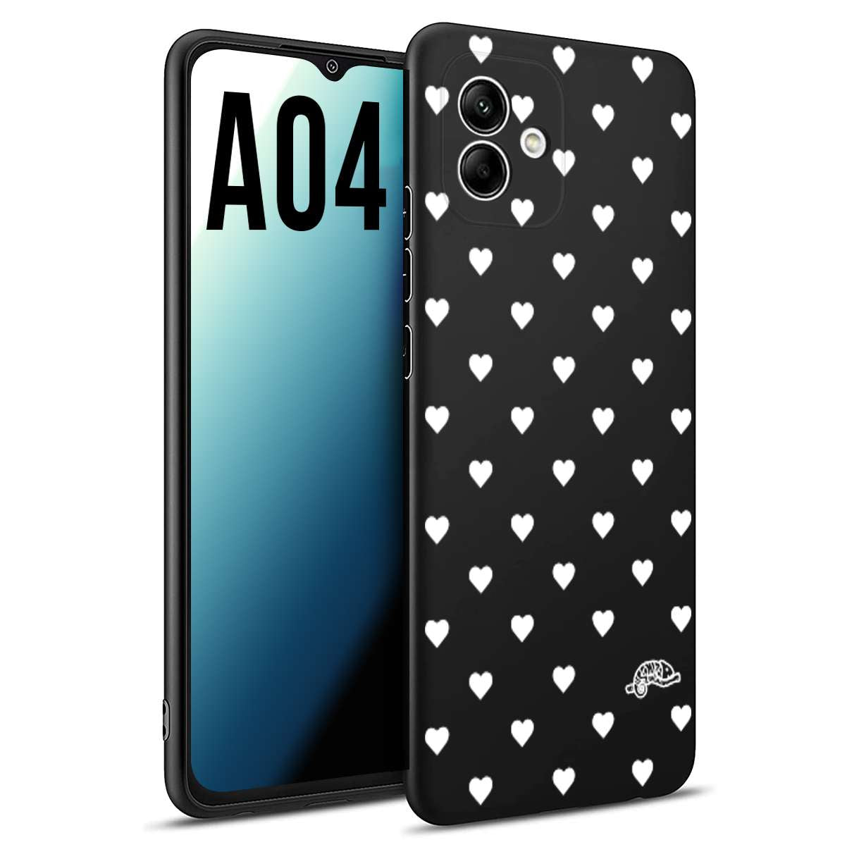 CUSTOMIZZA - Custodia cover nera morbida in tpu compatibile per Samsung A04 cuori pois bianchi donna pin up vintage