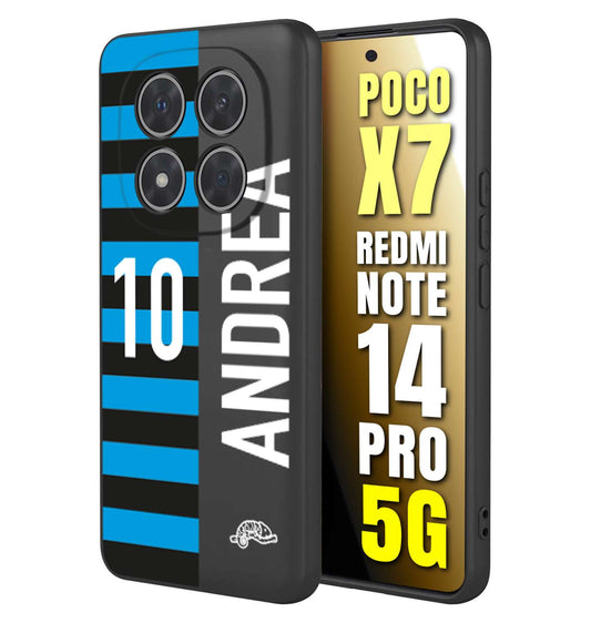 CUSTOMIZZA - Custodia cover nera morbida in tpu compatibile per Xiaomi Redmi Note 14 PRO 5G personalizzata calcio football nome e numero calciatori nerazzurra