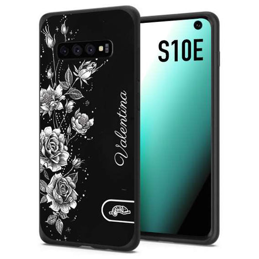 CUSTOMIZZA - Custodia cover nera morbida in tpu compatibile per Samsung S10E a rilievo soft touch personalizzata nome rose fiori donna